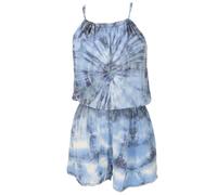GURU SHOP Kurzer Luftiger Batik Overall im Boho Style, Einteiler - Blau, Damen