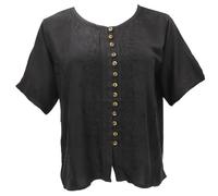 GURU SHOP Kurzes Blusentop Boho Chic, Indische Hippie Bluse - Schwarz, Damen, Synthetisch