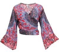 GURU SHOP Kurztop, Boho Blusentop, Wickeltop, Wickelbluse - Blau/rot, Damen, Synthetisch