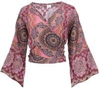 GURU SHOP Kurztop, Boho Blusentop, Wickeltop, Wickelbluse - Bordeaux/Altrosa, Damen, Synthetisch