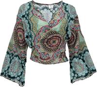 GURU SHOP Kurztop, Boho Blusentop, Wickeltop, Wickelbluse - Dunkelgrün, Damen, Synthetisch