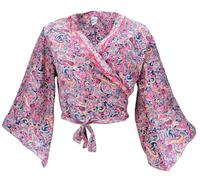 GURU SHOP Kurztop, Boho Blusentop, Wickeltop, Wickelbluse mit Trompetenärmeln - Flieder, Damen, Size:M