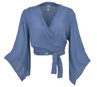 GURU SHOP Kurztop, Boho Blusentop, Wickeltop, Wickelbluse, Viskose | Leichtes, seidiges Top, weite Trompetenärmel, vielseitig kombinierbar, ideal für heiße Tage.
