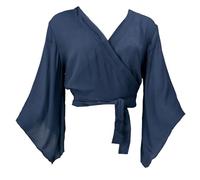 GURU SHOP Kurztop, Boho Blusentop, Wickeltop, Wickelbluse, Viskose | Leichtes, seidiges Top, weite Trompetenärmel, vielseitig kombinierbar, ideal für heiße Tage.