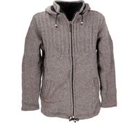 GURU SHOP Kuschelige gefütterte Strickjacke aus Schafwolle, Unisex | Fleece gefüttert, abnehmbare Kapuze, geräumige Taschen, fair gehandelt in Nepal