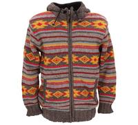 GURU SHOP Kuschelige gefütterte Strickjacke aus Schafwolle, Unisex | Fleece gefüttert, abnehmbare Kapuze, geräumige Taschen, fair gehandelt in Nepal