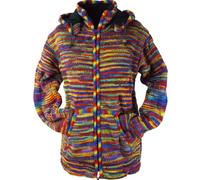 GURU SHOP Kuschelige gefütterte Strickjacke aus Schafwolle, Unisex | Fleece gefüttert, abnehmbare Kapuze, geräumige Taschen, fair gehandelt in Nepal