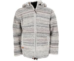 GURU SHOP Kuschelige gefütterte Strickjacke aus Schafwolle, Unisex | Fleece gefüttert, abnehmbare Kapuze, geräumige Taschen, fair gehandelt in Nepal