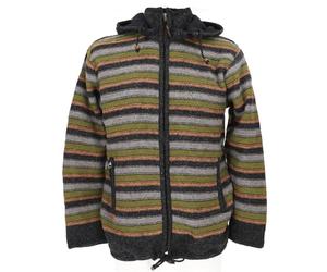 GURU SHOP Kuschelige gefütterte Strickjacke aus Schafwolle, Unisex | Fleece gefüttert, abnehmbare Kapuze, geräumige Taschen, fair gehandelt in Nepal