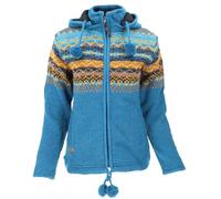 GURU SHOP Kuschelige gefütterte Strickjacke, Wolljacke | Mit Fleece gefüttert, Kapuze abnehmbar, feuchtigkeitsabweisend, geräumige Taschen, handgefertigt in Nepal