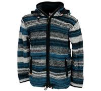 GURU SHOP Kuschelige gefütterte Unisex Strickjacke, gestreifte Wolljacke, Modell 15, M