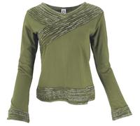 GURU SHOP Langarmshirt Boho-chic, Mantra Shirt - Olivgrün, Damen, Baumwolle, Size:M