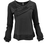 GURU SHOP Langarmshirt Boho Style, Einfarbiges Shirt mit Pluderärmeln - Schwarz, Damen, Size:XL