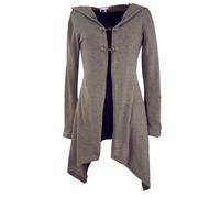GURU SHOP Lange Strickjacke, Strickmantel mit Weiter Kapuze - Khaki, Damen, Size:M/L