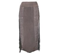 GURU SHOP Langer Boho Fransenrock, Sommerrock, Lagenrock - Dunkelbraun, Damen, Baumwolle