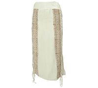 GURU SHOP Langer Boho Fransenrock, Sommerrock, Lagenrock - Leinenfarben, Damen, Baumwolle