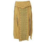 GURU SHOP Langer Boho Panel Skirt, Offener Sommerrock, Ethnostyle Rock - Curry, Damen, Baumwolle