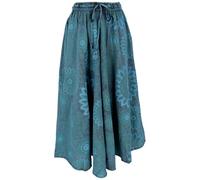 GURU SHOP Langer Boho Rock, Stonewash Maxirock - Petrol, Damen, Baumwolle