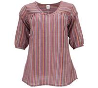 GURU SHOP Leichte Baumwollbluse, gestreifte Boho Schlupfbluse | 1/2 Ärmel, lockerer Schnitt, angenehmes Tragegefühl, Kokosknöpfe, Damenmode