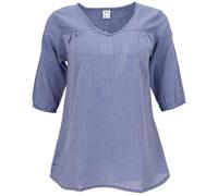 GURU SHOP Leichte Baumwollbluse, Gestreifte Boho Schlupfbluse mit V-Ausschnitt - Blau, Damen, Size:S