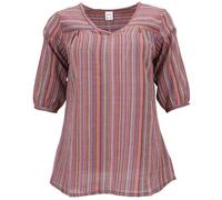 GURU SHOP Leichte Baumwollbluse, Gestreifte Boho Schlupfbluse mit V-Ausschnitt - Bunt, Damen, Baumwolle, Size:XL