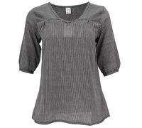 GURU SHOP Leichte Baumwollbluse, Gestreifte Boho Schlupfbluse mit V-Ausschnitt - Schwarz/grau, Damen, Baumwolle, Size:M