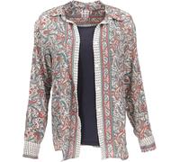 GURU SHOP Leichte Boho Bluse, Damen Hemdbluse, weiß/blau, S