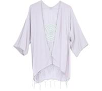GURU SHOP Leichte Offene Sommerbluse, Bestickte Hemdbluse, Ibiza Kimono - Rauchgrau, Damen