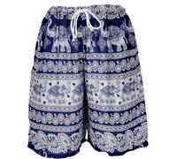 GURU SHOP Leichte Shorts, Kurze Unisex Hose mit Elefanten-Print - Blau, Damen