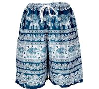 GURU SHOP Leichte Shorts, Kurze Unisex Hose mit Elefanten-Print - Petrol, Damen