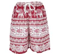 GURU SHOP Leichte Shorts, Kurze Unisex Hose mit Elefanten-Print - Rot, Damen