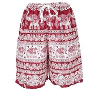 GURU SHOP Leichte Shorts, Kurze Unisex Hose mit Elefanten-Print - Rot, Damen, Synthetisch