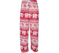 GURU SHOP Leichte Yoga Hose, Tai Chi Hose, Sommerhose mit Elefantendruck - Rot, Herren, Size:XL