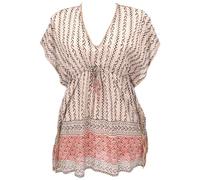GURU SHOP Leichter Kaftan mit Perlenbordüre, Boho Strandtunika, schwarz/rot