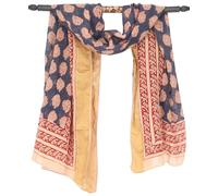 GURU SHOP Leichter Pareo Schal, Sarong, Handbedrucktes Baumwolltuch, Lungi mit Webbordüre - Blauschwarz, Herren/Damen, 190x120 cm