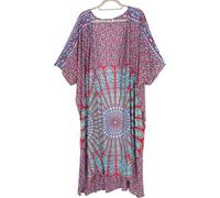 GURU SHOP Leichter Sommer Kimono, Umhang, Strandkleid mit Mandala Muster - Rot/blau, Damen
