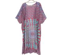 GURU SHOP Leichter Sommer Kimono, Umhang, Strandkleid mit Mandala Muster - Rot/blau, Damen, Synthetisch