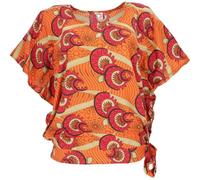GURU SHOP Lockere Sommerbluse mit Afrikanischem Druck, Luftige Viskosebluse Boho Bluse - Orange, Damen, Synthetisch