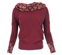 GURU SHOP Lockeres Longshirt aus Bio-Baumwolle, Boho Shirt Schalkapuze - Weinrot, Damen, Size:S