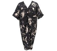 GURU SHOP Lockeres Oversize Kaftankleid, Plus Size Kleid - Schwarz/beige, Damen, Baumwolle, Size:L/XL