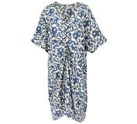 GURU SHOP Lockeres Oversize Kaftankleid, Plus Size Kleid - Weiß/blau, Damen, Baumwolle, Size:L/XL