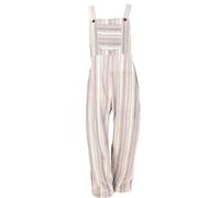 GURU SHOP Luftige Latzhose, Gestreifter Ethno Style Boho Oversize Einteiler, Sommer Overall - Beige, Damen, Size:M