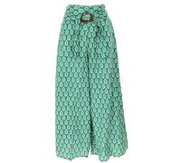 GURU SHOP Luftige Sommerhose mit Kokosschnalle, Boho Palazzohose, Weite Baumwollhose - Grün, Damen, Size:M