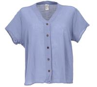 GURU SHOP Luftiges Basic Blusentop, Kurzarm Baumwollbluse mit Hübschem Ausschnitt- Blau, Damen, Baumwolle, Size:S