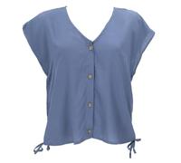 GURU SHOP Luftiges Boho Blusentop, Basic Sommertop mit Raffiniertem Rückenausschnitt - Taubenblau, Damen, Synthetisch, Size:M