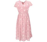 GURU SHOP Luftiges Boho Sommerkleid, Handbedrucktes Maxikleid, Baumwollkleid - Rosa, Damen, Size:M
