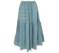 GURU SHOP Maxirock Batik, Langer Sommerrock, Farbenfroher Stufenrock - Blau, Damen, Synthetisch