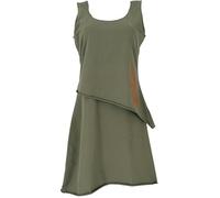 GURU SHOP Minikleid aus Bio-Baumwolle im Lagenlook, ärmelloses Boho Kleid mit Federdruck - Olive, Damen, Size:L