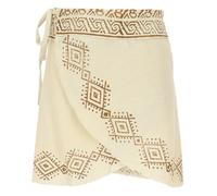 GURU SHOP Natürlicher Goa Minirock, Bedruckter Ethno Wickelrock - Hellbeige, Damen, Baumwolle, Size:S