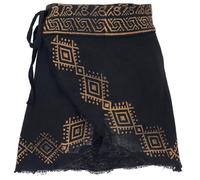 GURU SHOP Natürlicher Goa Minirock, Bedruckter Ethno Wickelrock - Schwarz, Damen, Baumwolle, Size:S